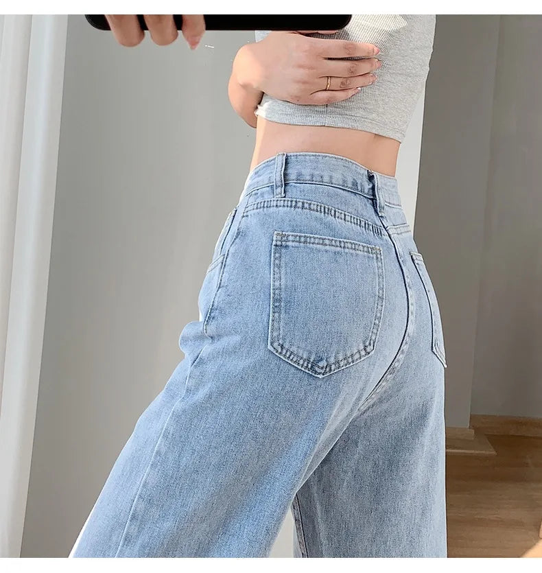 Women's Denim Jeans™ Irregular High-Waisted Wide Straight-Leg Draped Trousers