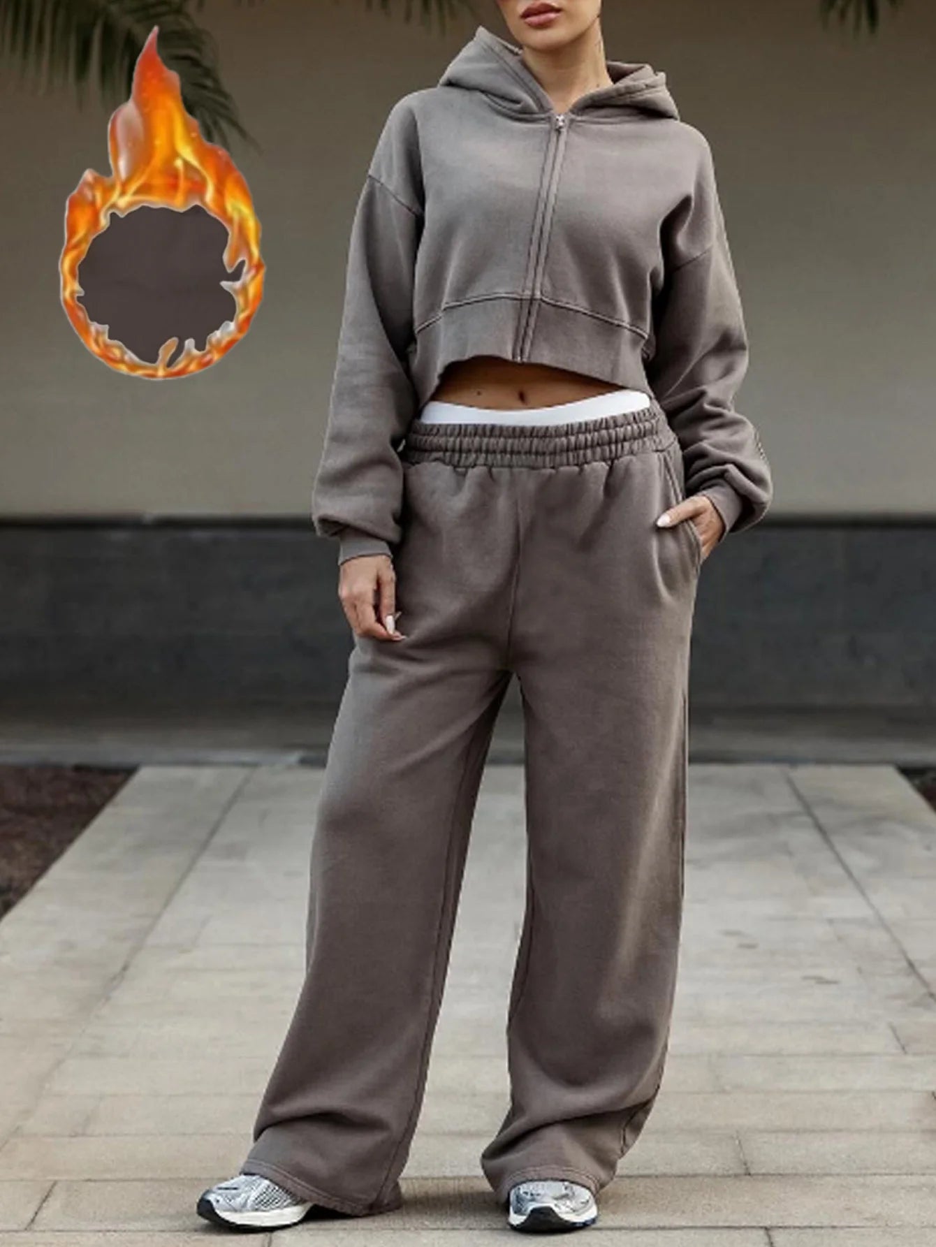 Women's Fall Winter Hooded Sweatshirt Set™ Long Sleeve Short Top & Drawstring Waist Pants