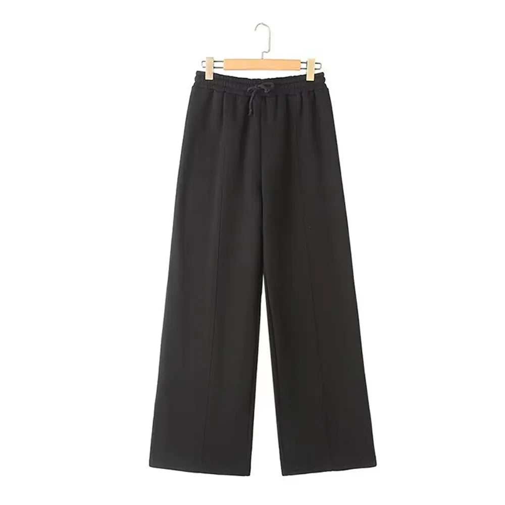 TRAFZA Women's Suits™ Retro Zip Bomber Jacket Sweatshirt and High Waist Lace Up Wide Leg Pants