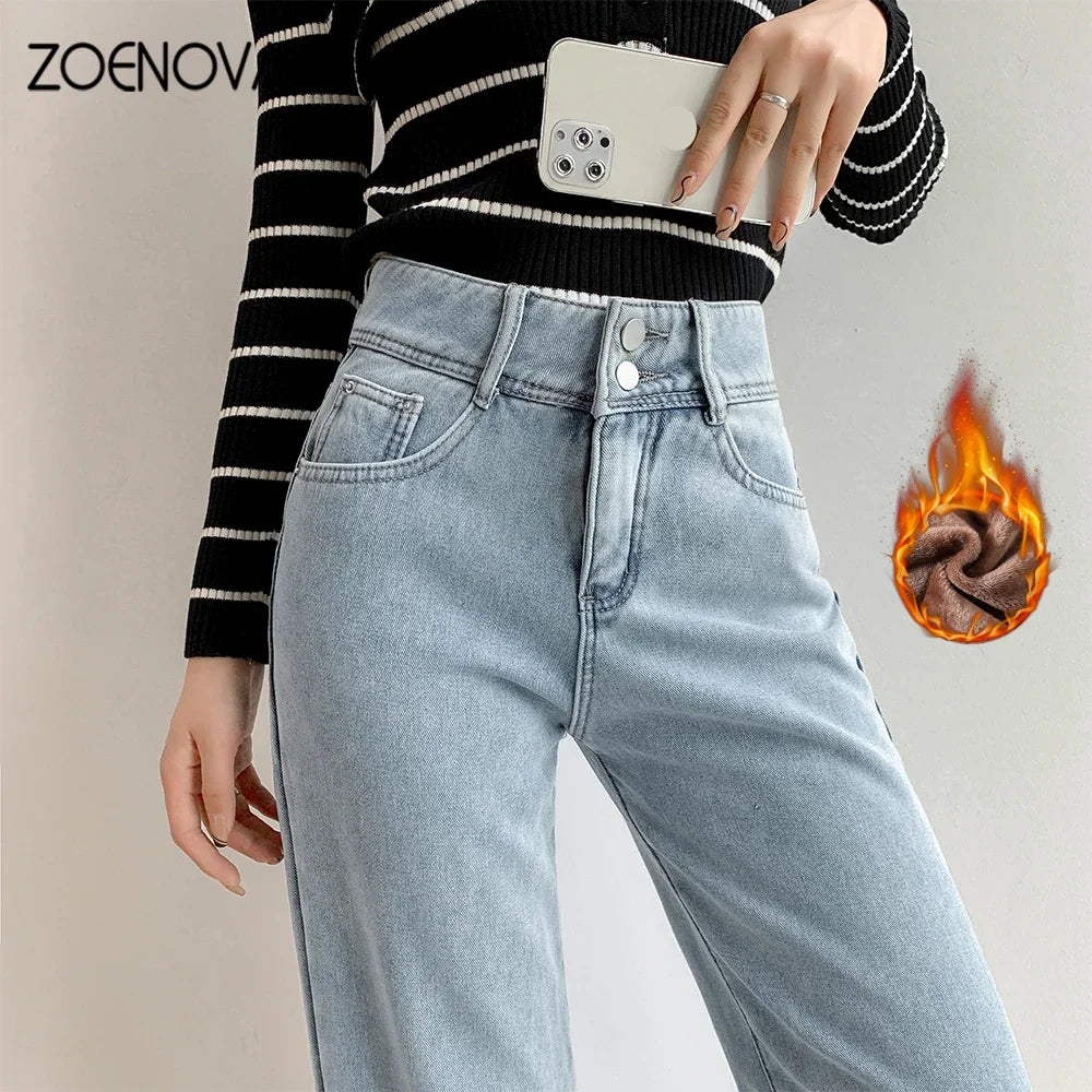 Women's Fleece Wide Leg Jeans™ Winter Warm Vintage Baggy High Waist Loose Straight Denim Pants