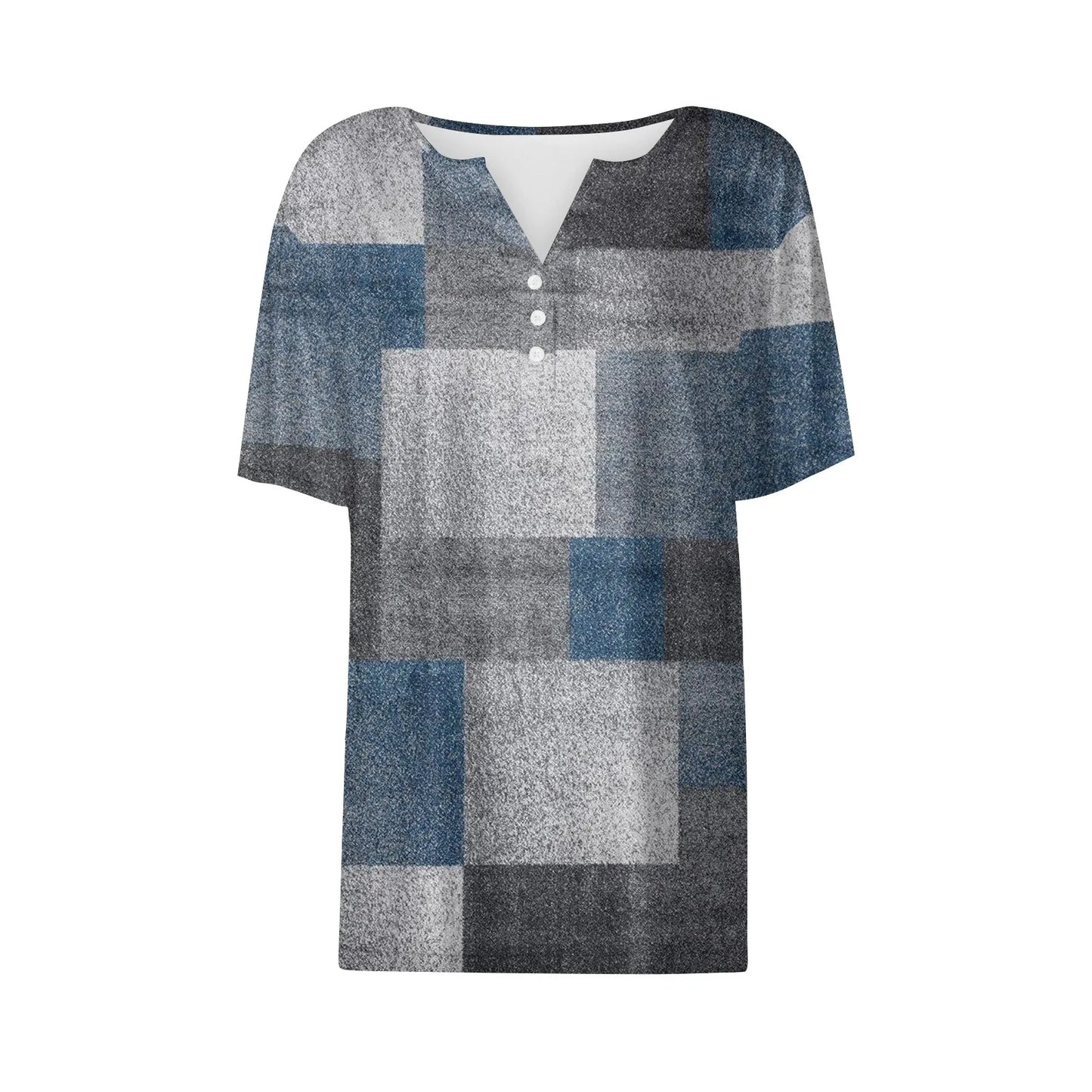 Women's Summer Patchwork T-Shirts™ Short Sleeve Loose Ladies V-Neck Tops