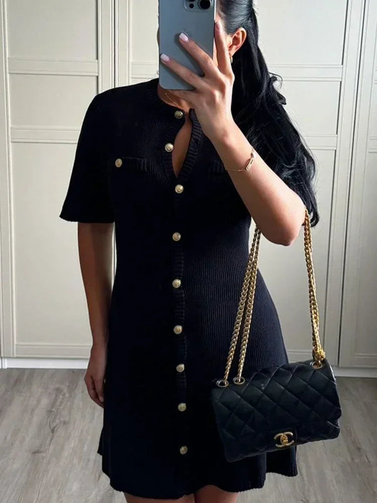 Women's Knit Dress™ Trendix Elegant Slim High Waist Short Sleeve Rib Sweater Bodycon Knitwear Dress