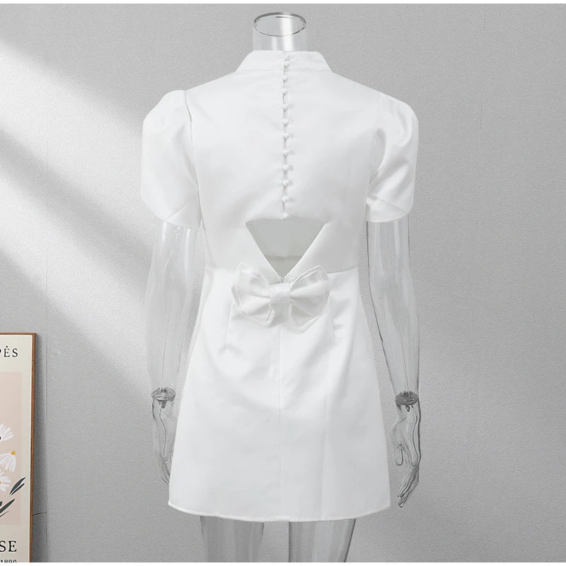 Women's Backless Bow Mini Dress™ Half High Collar Short Sleeve A Line Dress