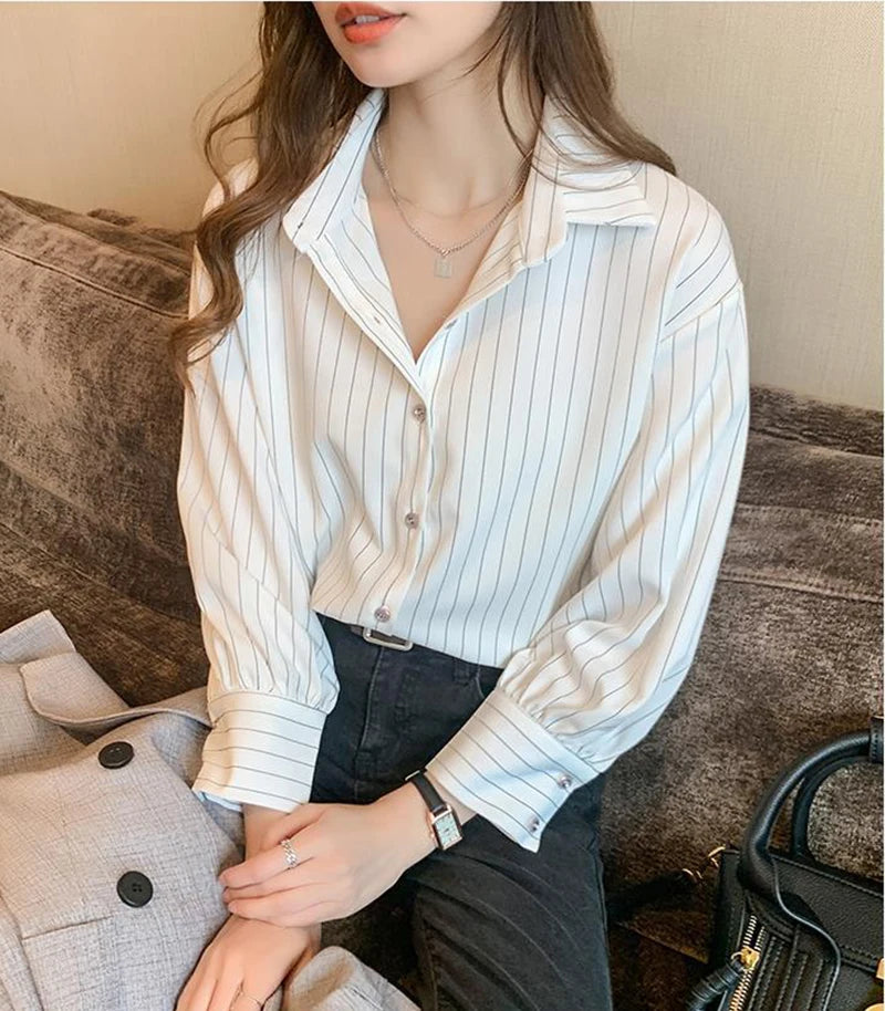 Women's Striped Shirt™ Y2K Summer Vintage Chic Loose Long Sleeve Office Ladies Shirt