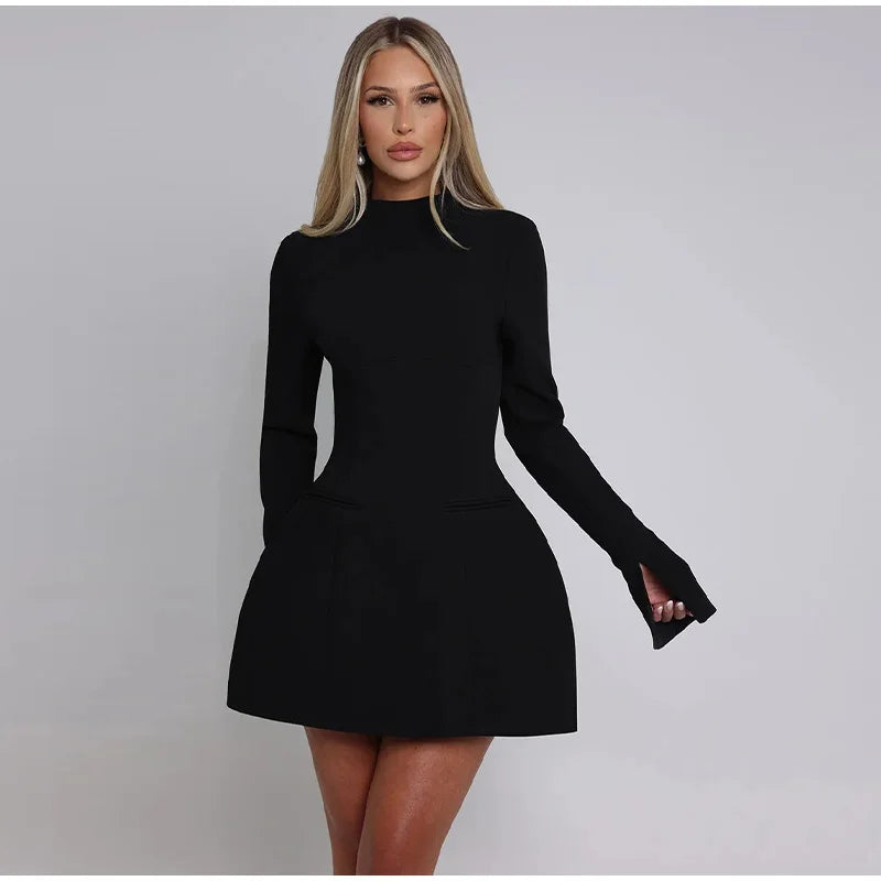 Elegant Women Dress™ Solid Backless Long Sleeve High Waist Dress