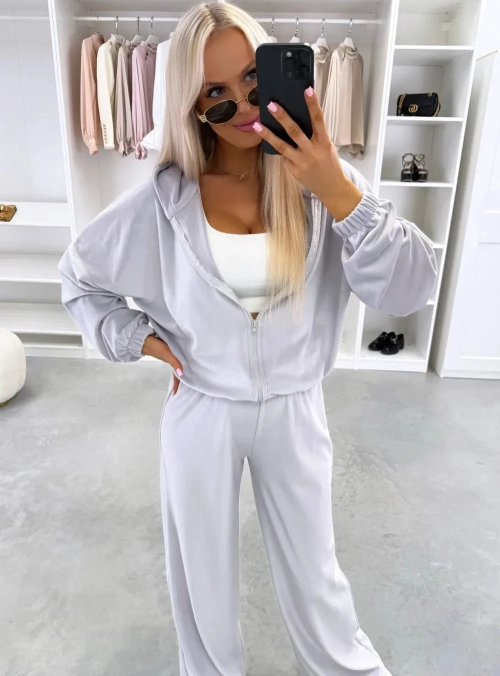 Women's  Casual Outfit™ Zipper Hooded Cardigan + Wide Leg Pants Two Piece Set