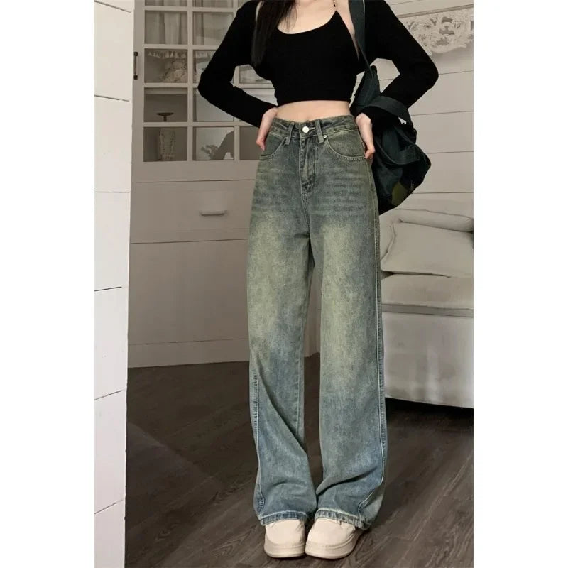 Women's Baggy Jeans™ Y2K Vintage Irregular High Waist Slimming Wide Leg Mop Long Pants Blue Baggy Jeans