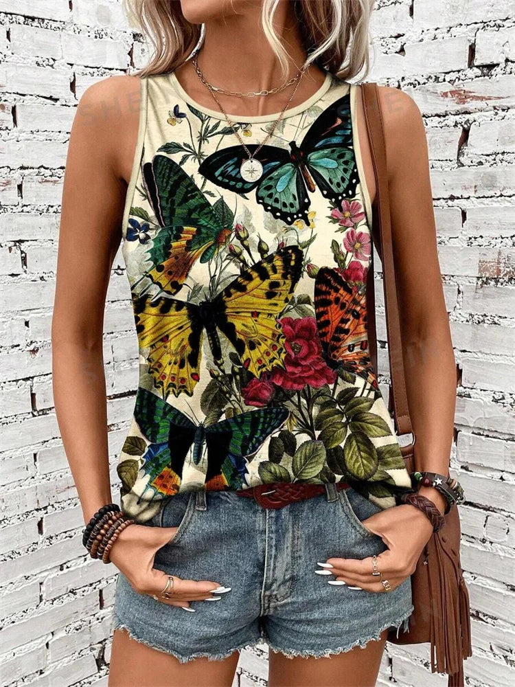 Women's O-neck Vest Print Tank Tops™  Sleeveless Loose Comfortable Top