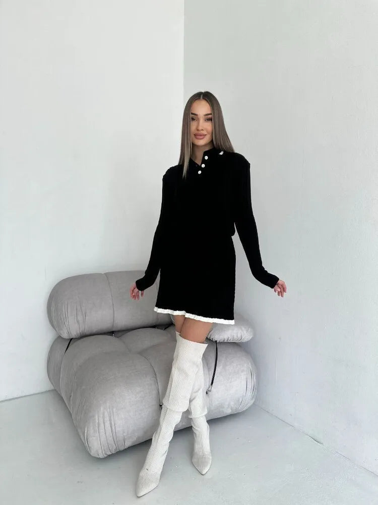Women's Knitted Set™ Long Sleeve Lapel Buttons Knitting Sweater Short Skirt Sets