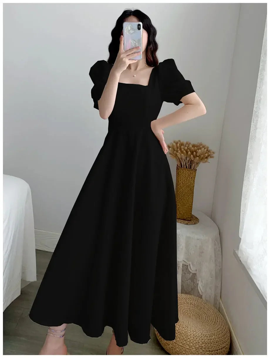 Women's Elegant Slimming Long Dress™ Puff Sleeves Square Collar Dress