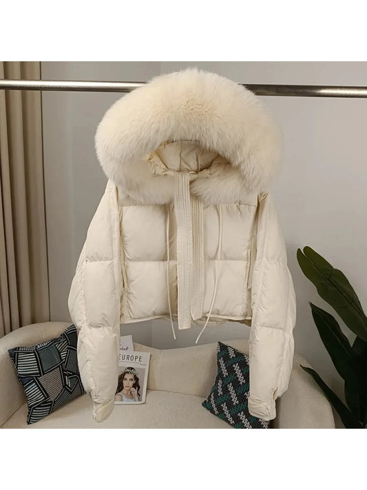 Women's Duck Down Loose Winter Jacket™ Real Fox Fur Raccoon Fur Collar Hooded Thick Warm Detachable Coat