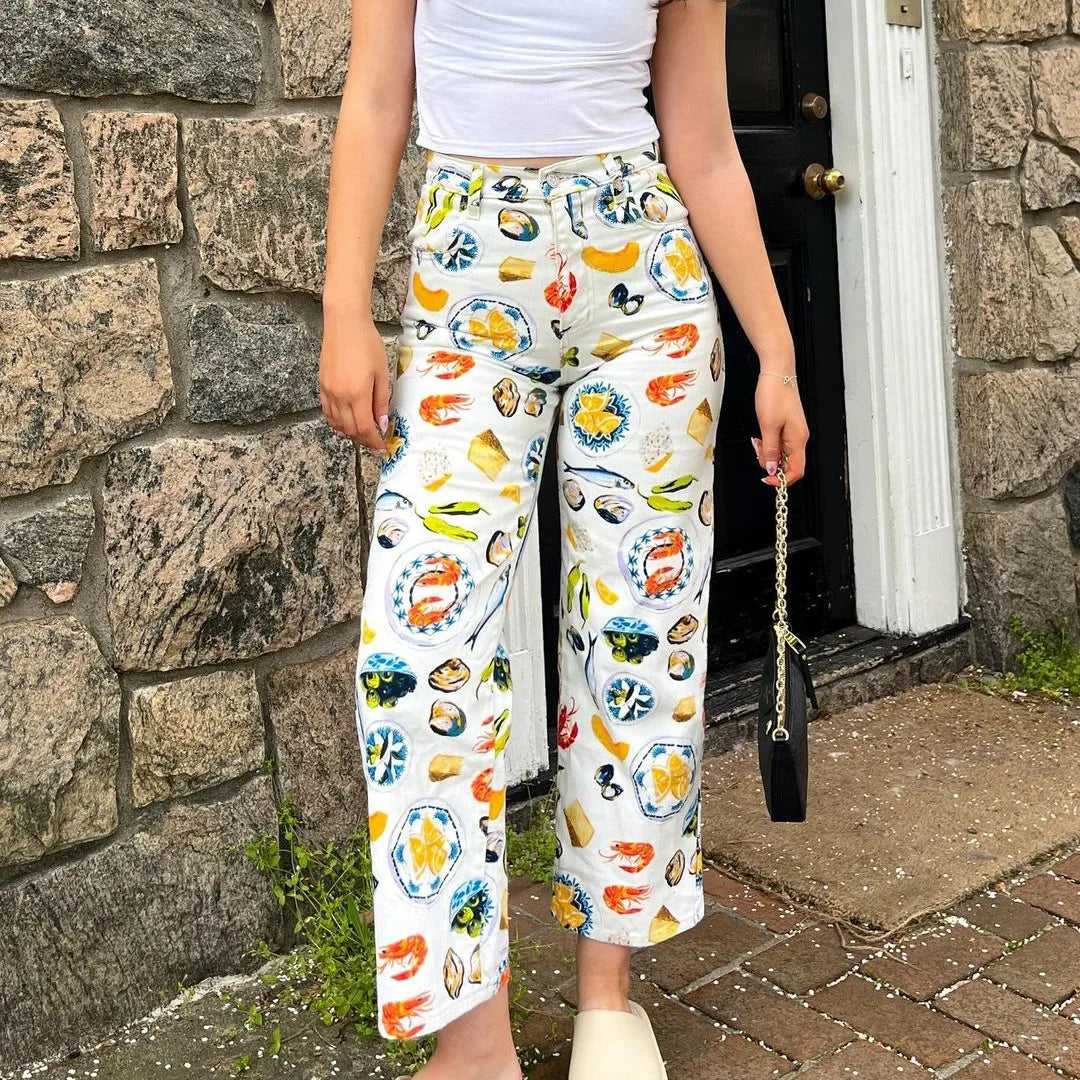 Women's Y2k Graphic Print Jeans™ Straight Leg Vintage Aesthetic Denim Pants