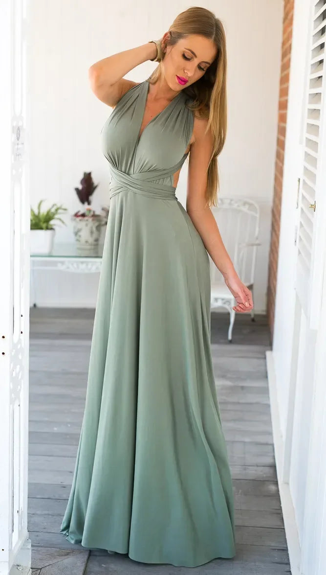 Women's Multi-worn V-neck Long Dress™ Strapped Summer Maxi Dress