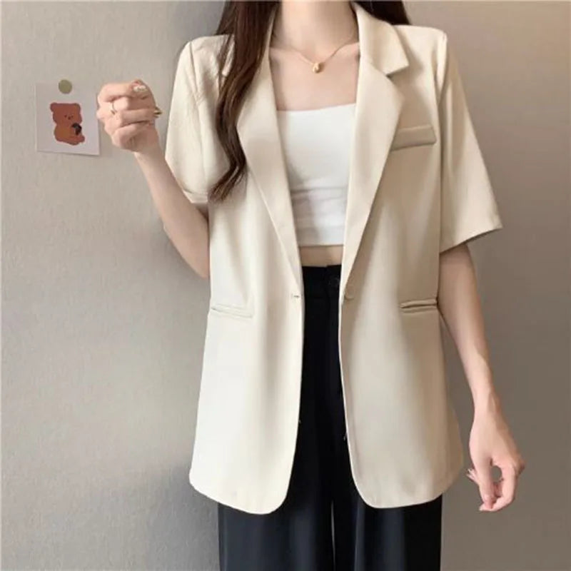 Women's Short-sleeved Blazer Jacket™ Single Button Notched Collar Outwear