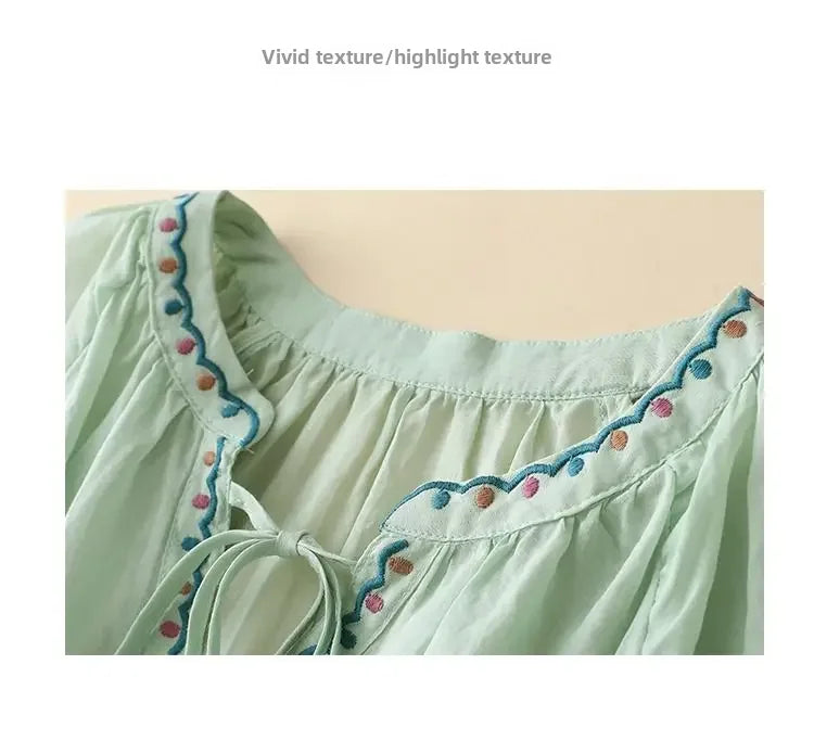 Women's Soft Cotton T-shirt™ V-neck 3/4 Sleeve Neckline Drawstring Summer Top