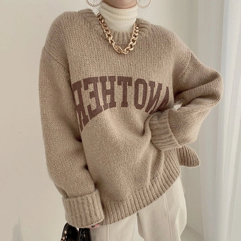 Women's Sweater™ Loose Oversized O Neck Sweater Letter Knitted Pullovers