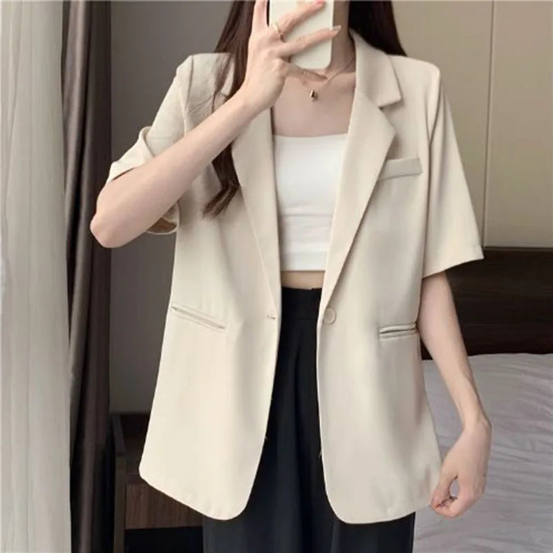 Women's Short-sleeved Blazer Jacket™ Single Button Notched Collar Outwear