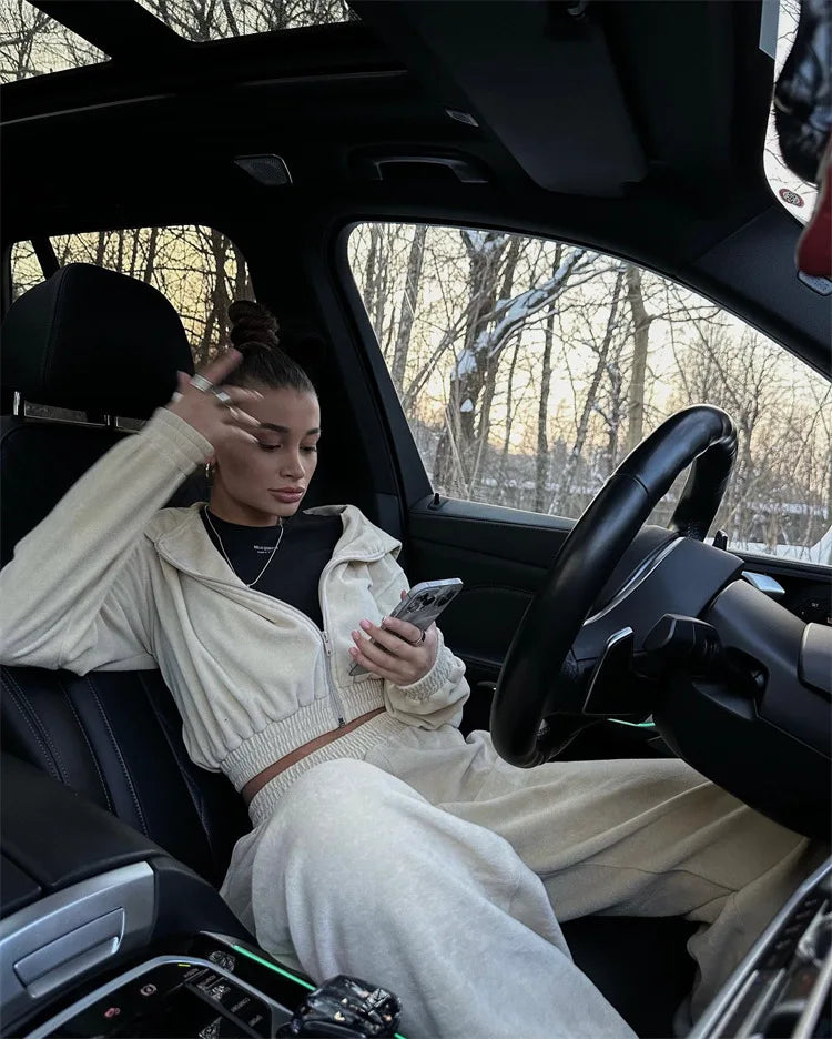 Women's Casual Two Piece Set™ Long-sleeved Hooded Cardigan + Elastic Trousers Tracksuit