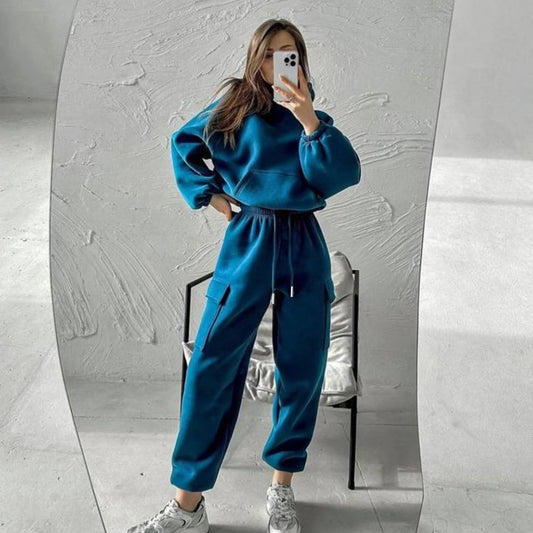 Women's suit sporty clothes™ Long Sleeve Hooded Short Sweatshirt Warm Long Sweatpants