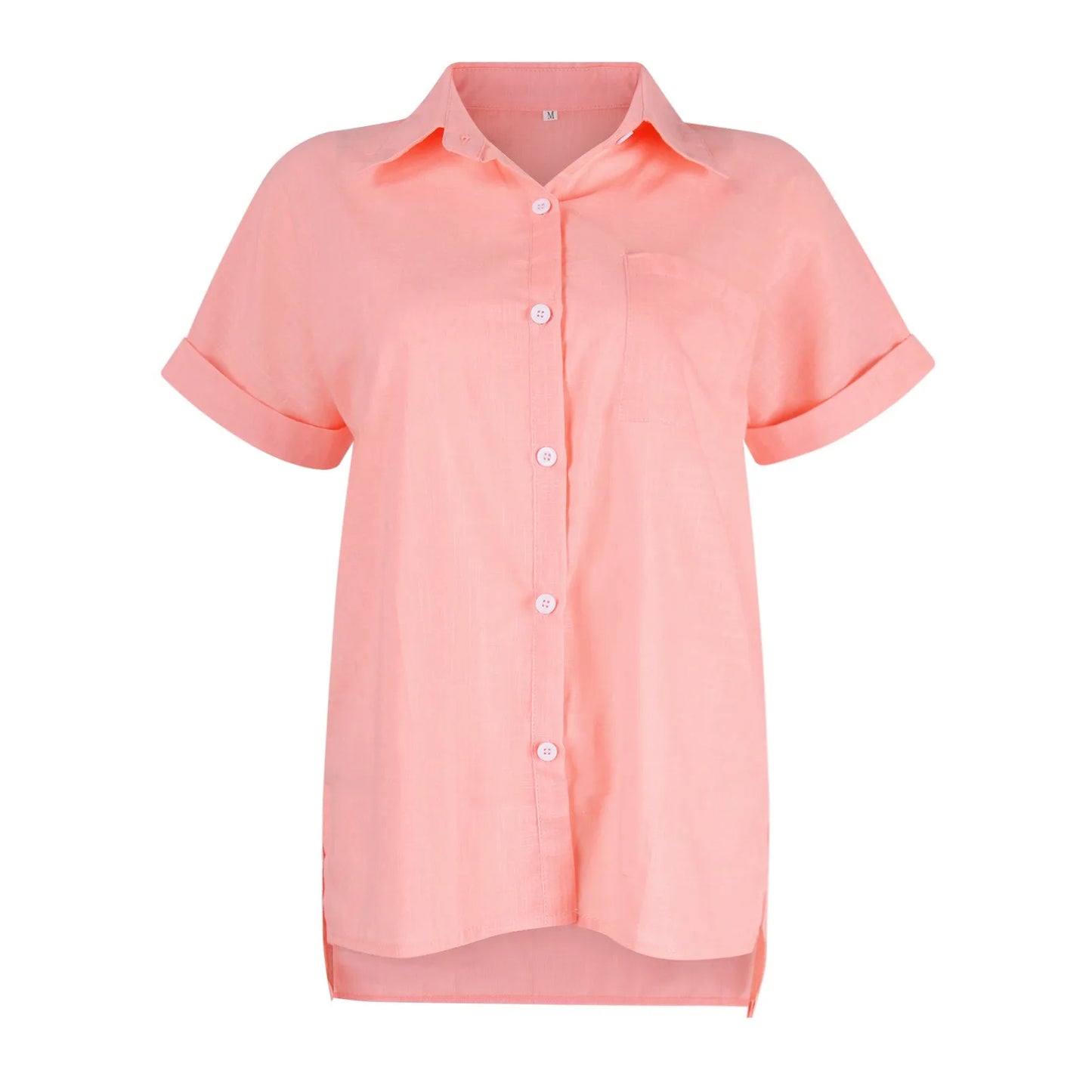 Women's  Cotton Linen Classic Shirts™ Short Sleeve Lapel Button Down Shirt