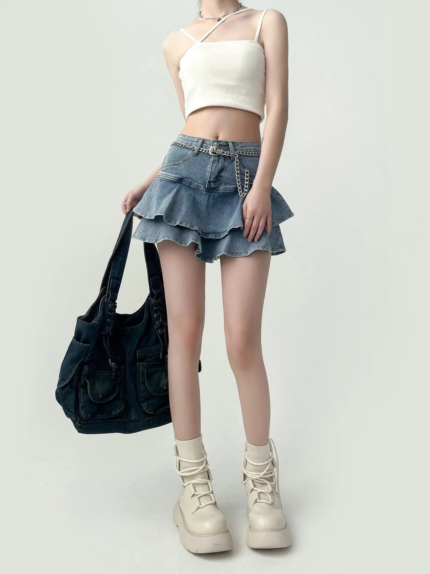 Women's Denim Skirt™ High-Waisted Double Denim Stretch Slimming A-Line Skirt