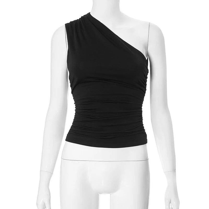 Women's One Shoulder Backless Shrink Tank Top™ Tight Sexy Sleeveless Neckless Slim T-Shirt
