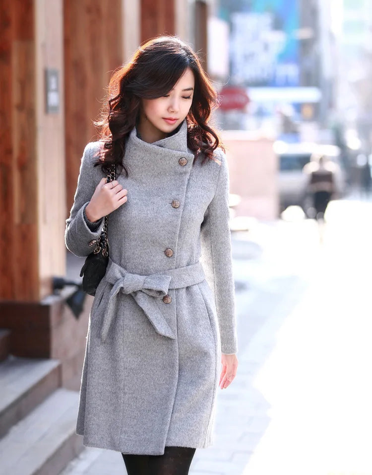 Women's Woolen Overcoat Jacket™ Windproof Warm Comfortable Medium-Length Single-Breasted Belt