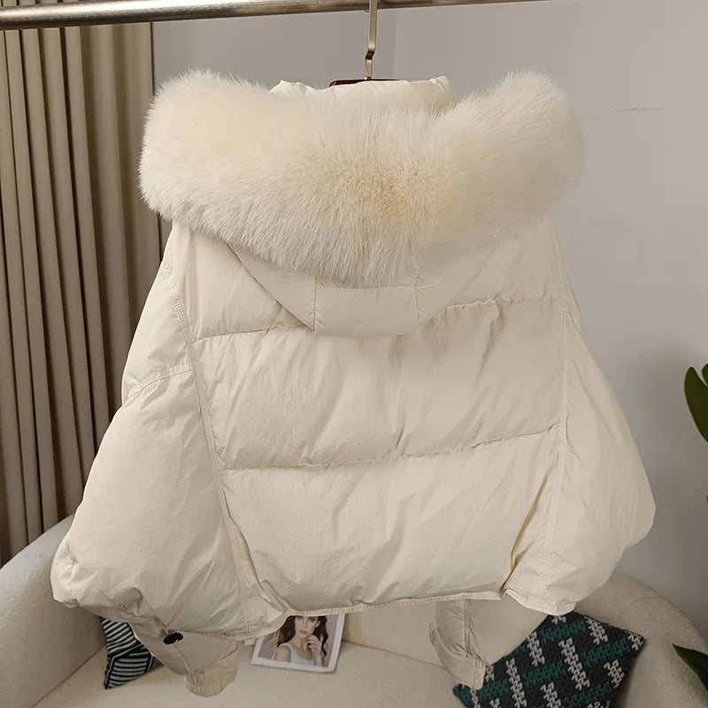 Women's Duck Down Loose Winter Jacket™ Real Fox Fur Raccoon Fur Collar Hooded Thick Warm Detachable Coat