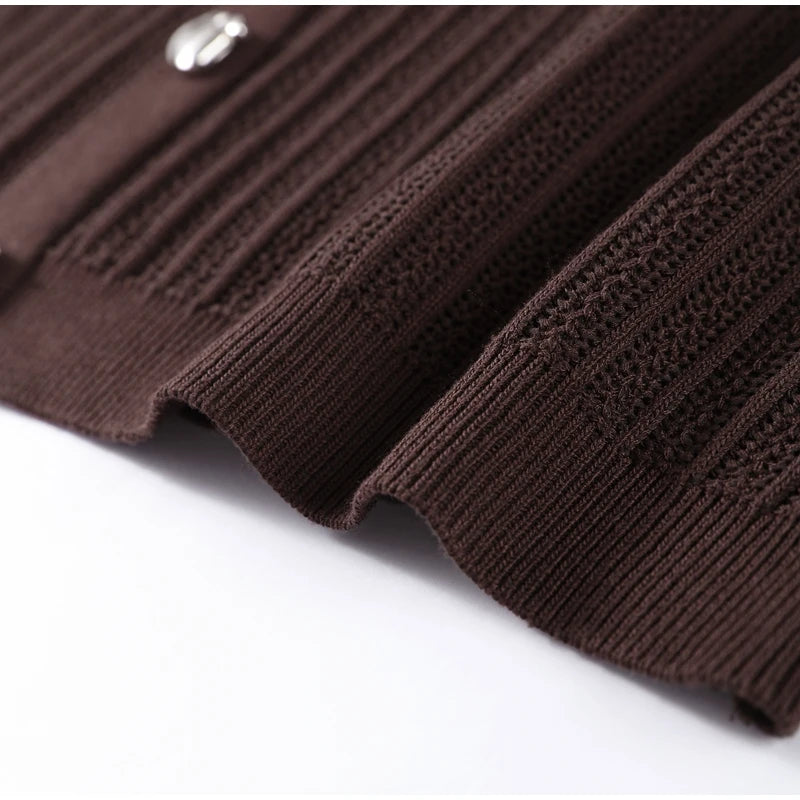 Women's Knitted Pants & Tops Set™ Turn Down Collar Half Sleeve Tops & Elastic Waist Straight Trousers Outfits