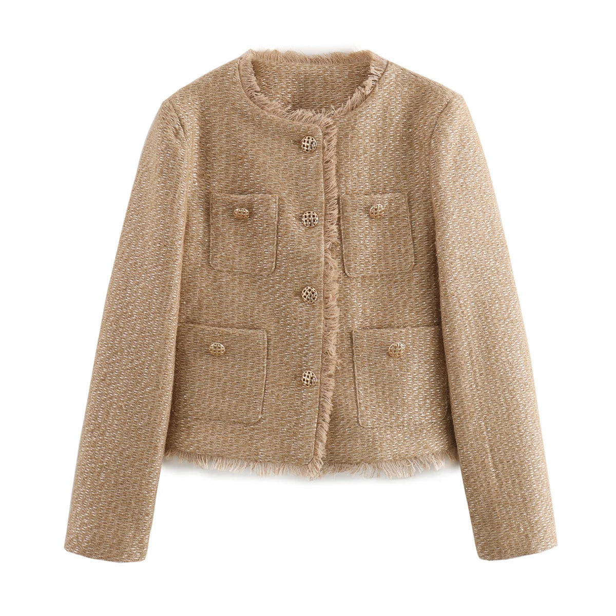 Women's Tweed Basic Jacket™ Long Sleeve Front Button Woolen Coat