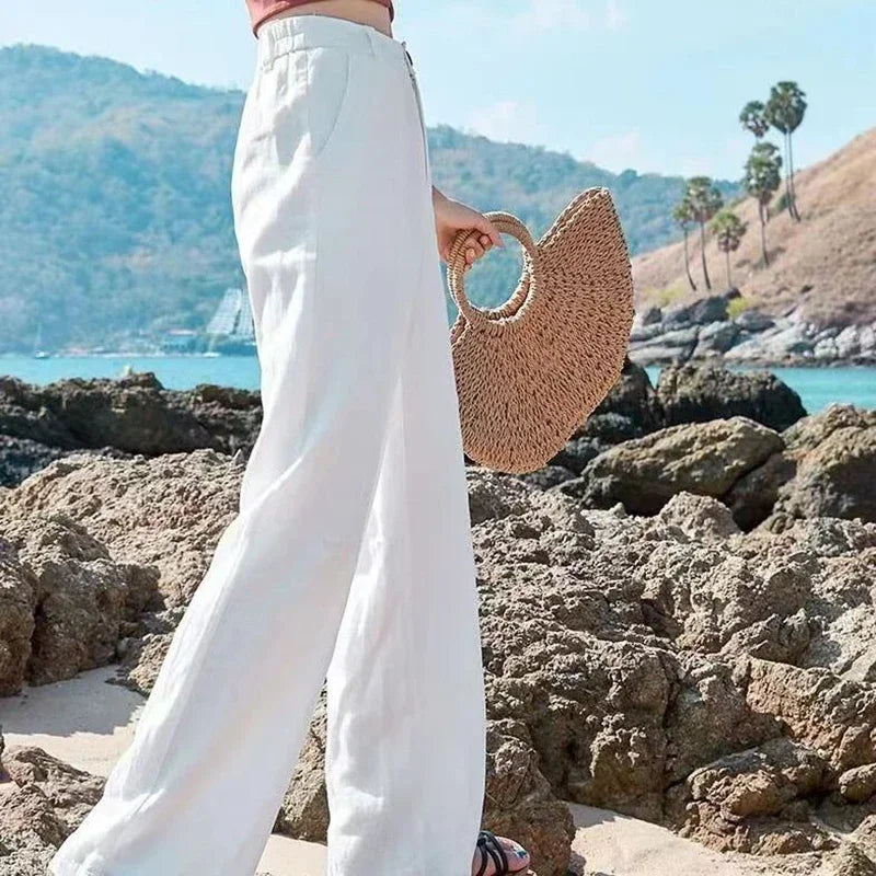 Women's Summer Baggy Cotton Linen Pants™ High Waist Wide Leg Trousers