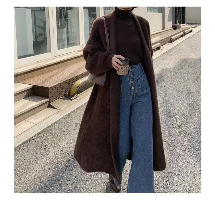 Women's Long Cardigan Coat™ Knitted fluffy Long Sleeve Cashmere Sweater Coat