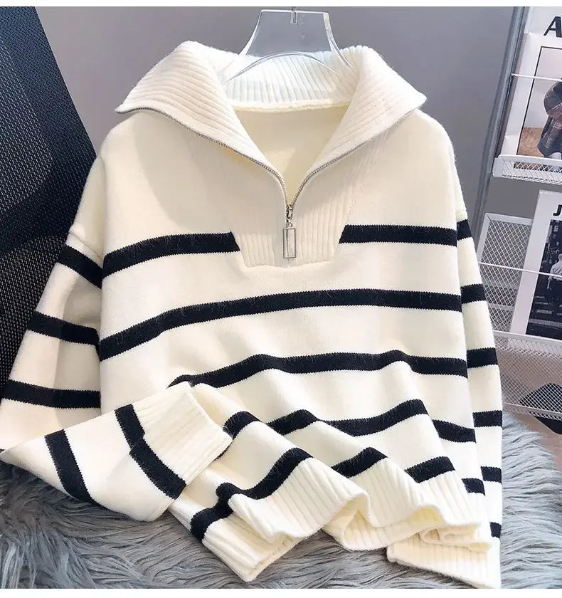 Women's Sweater™ Zipper stripe underlay short style sweater