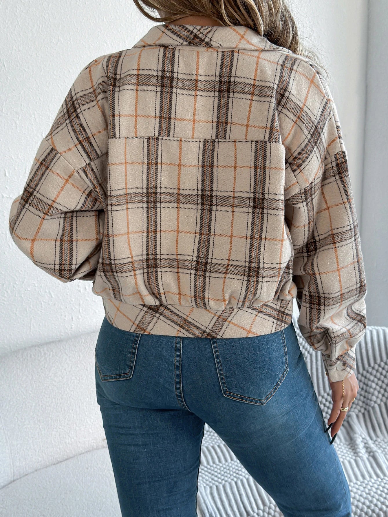Women's Plaid Short Coat™ Lantern Long Sleeve Turn-Down Collar Button Woolen Jacket
