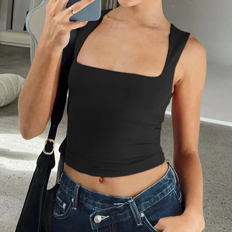 Women's Sleeveless Collar Crop Tops™ Y2K Summer Black Tank Tops