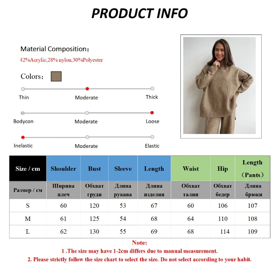 Women's Turtleneck Knitted Suits™ Thick Loose Pullover & Trousers Sets