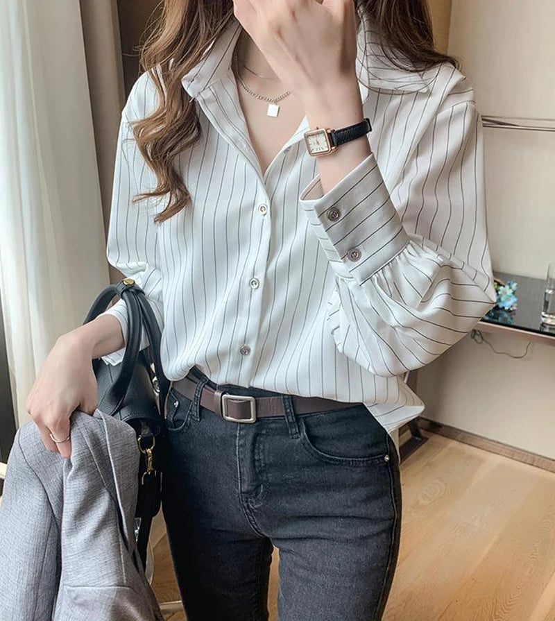Women's Striped Shirt™ Y2K Summer Vintage Chic Loose Long Sleeve Office Ladies Shirt