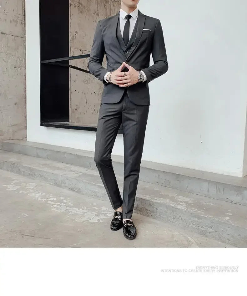 Men's Suit (Blazer+ Vest + Pants)™ Solid Color Casual Slim-fit Suit