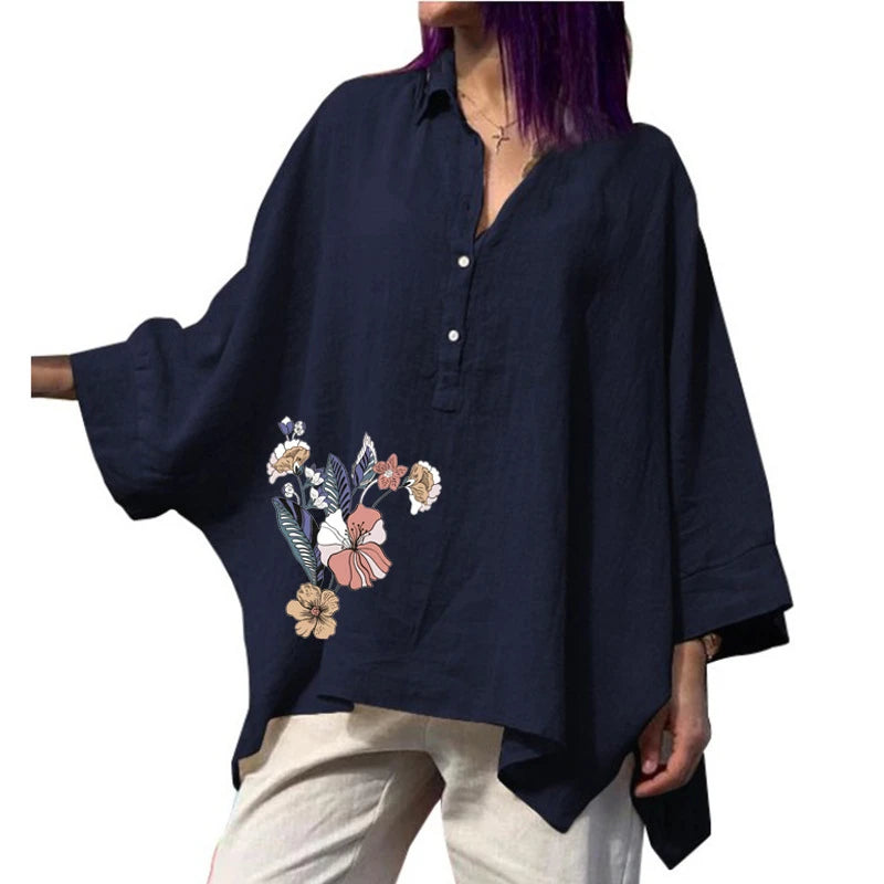 Women's Vintage Loose Cotton Shirts™ Punk Style Batwing Sleeve Polo Neck Blouses