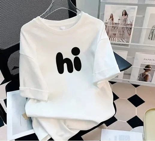 Women's Hi Print T-shirt Loose Slim Half Sleeve T-Shirt
