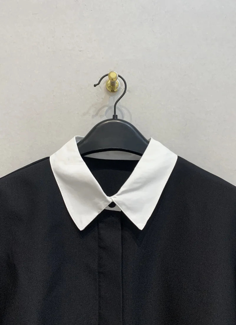 Women's Shirt™ Lapel Loose Fit Single Breasted Long Sleeve Contrast Color Tide Shirt