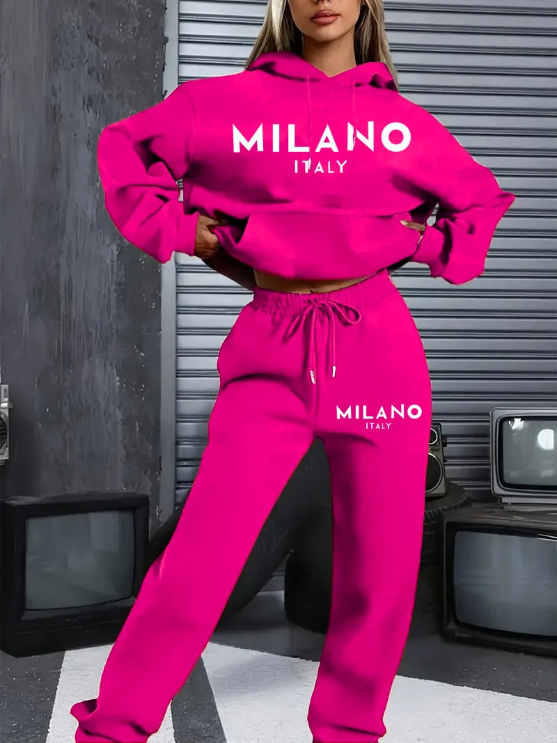 Women's Suits™ MILANO letter Printed Hoodie and Pants Clothing Set