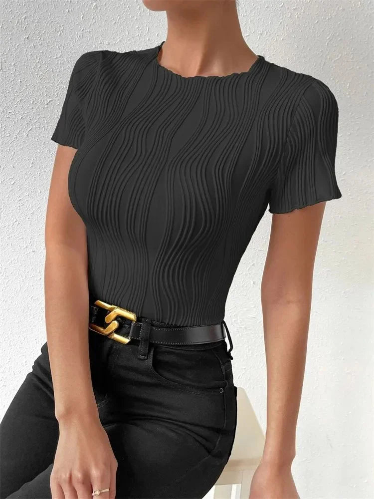 Women's Casual Round Neck Short Sleeve Tee™ Solid Color Rib-knit T shirt