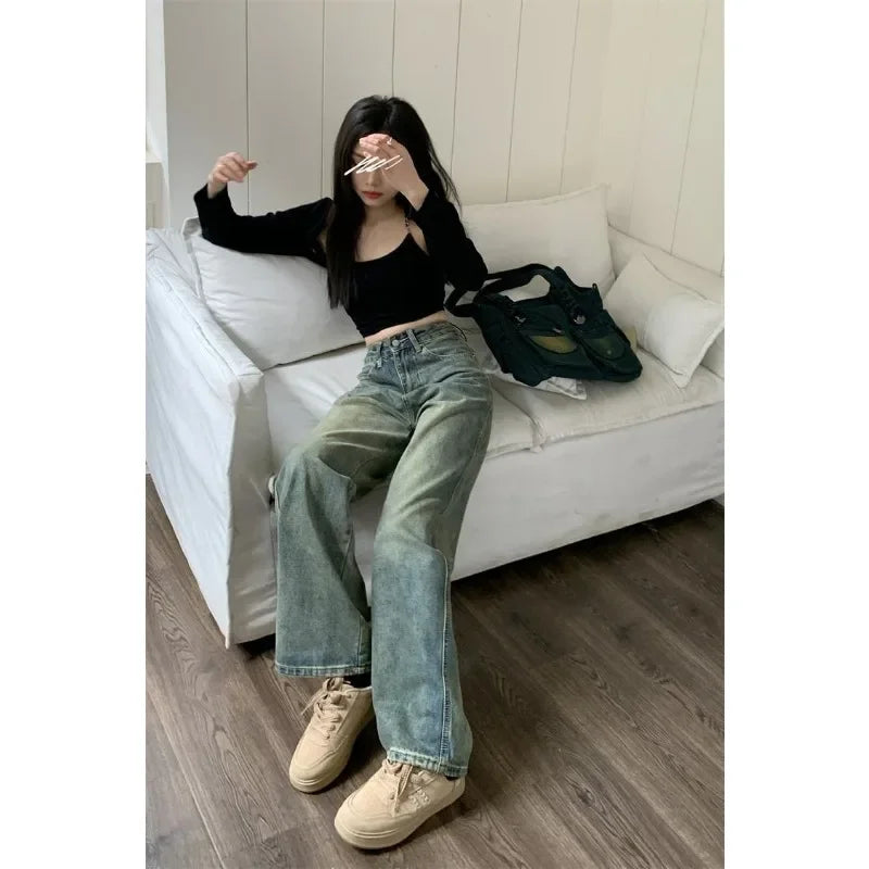Women's Baggy Jeans™ Y2K Vintage Irregular High Waist Slimming Wide Leg Mop Long Pants Blue Baggy Jeans