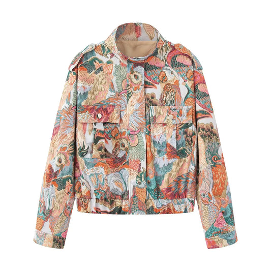 Women's Fashion Color Casual Jacket™ Peacock Print Short Coat
