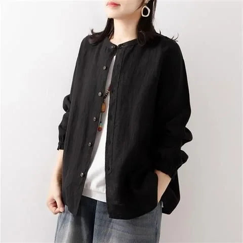 Women's Cotton Linen Shirts™ Loose Fit Round Neck Plus Lantern Sleeve Shirt