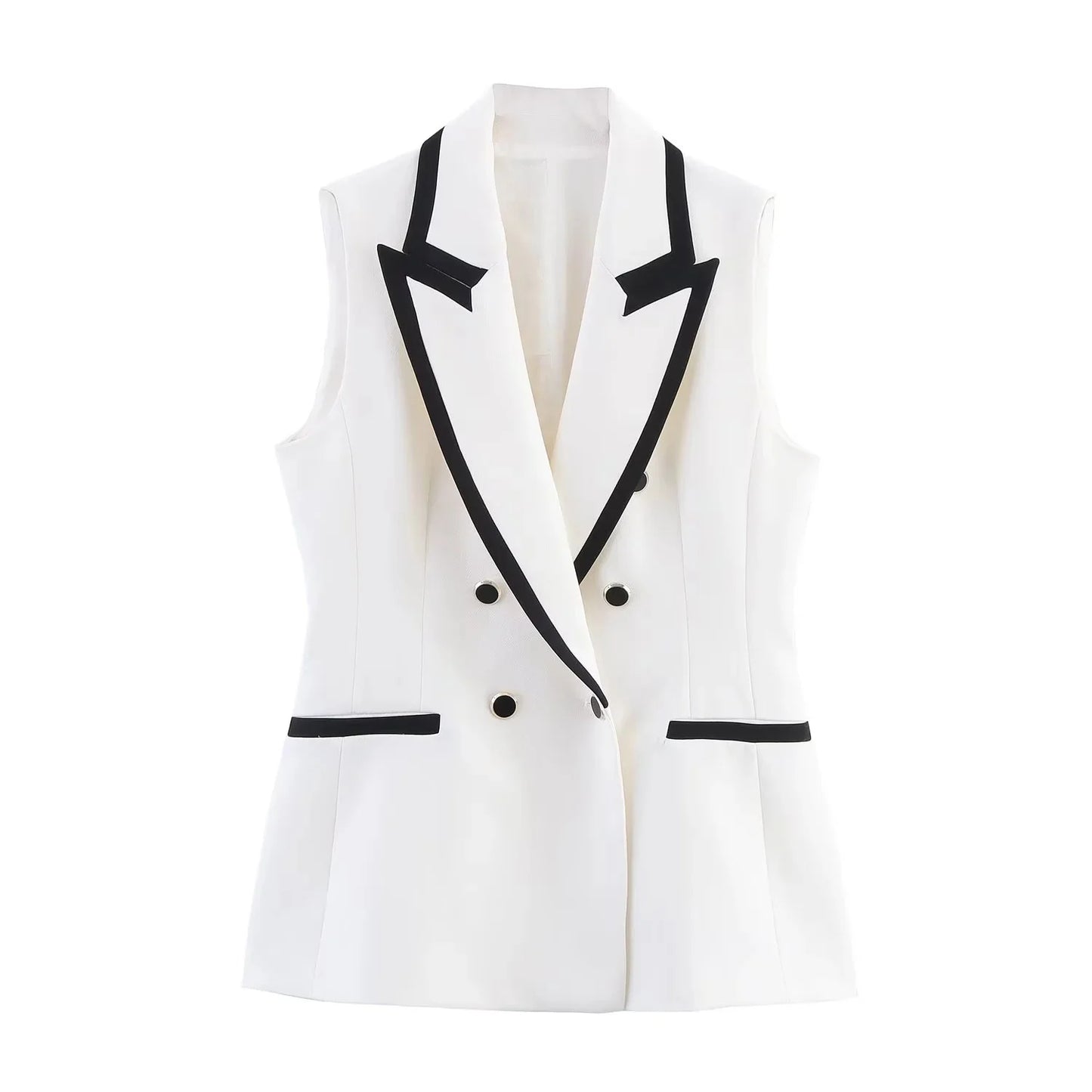 Women's Summer Suit™ TRAFZA Causal Chic Patchwork V Neck Double Breasted Vest Blazer Straight Shorts Spring Summer Sets