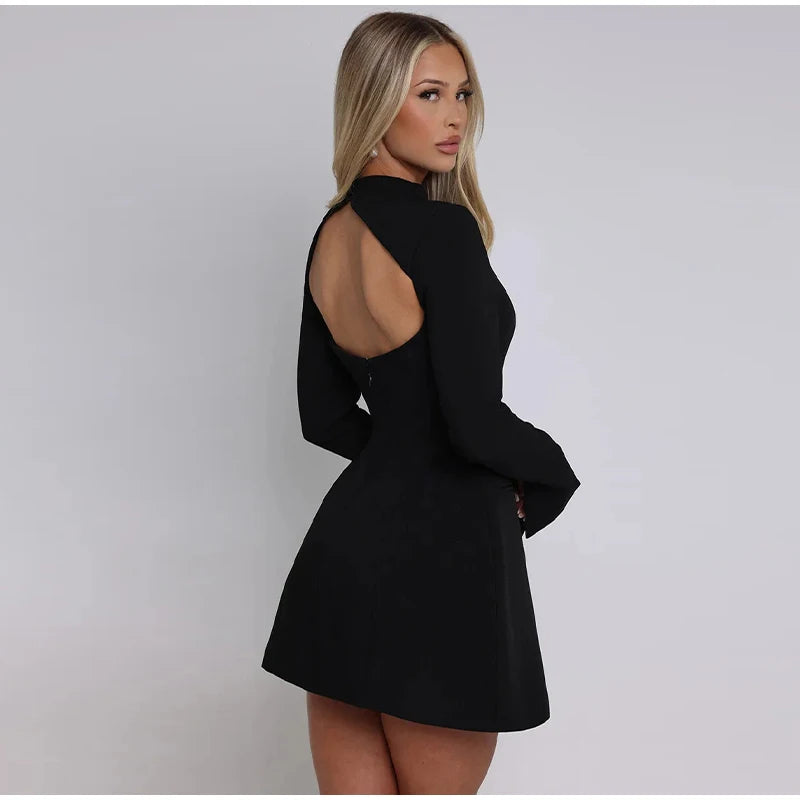 Elegant Women Dress™ Solid Backless Long Sleeve High Waist Dress