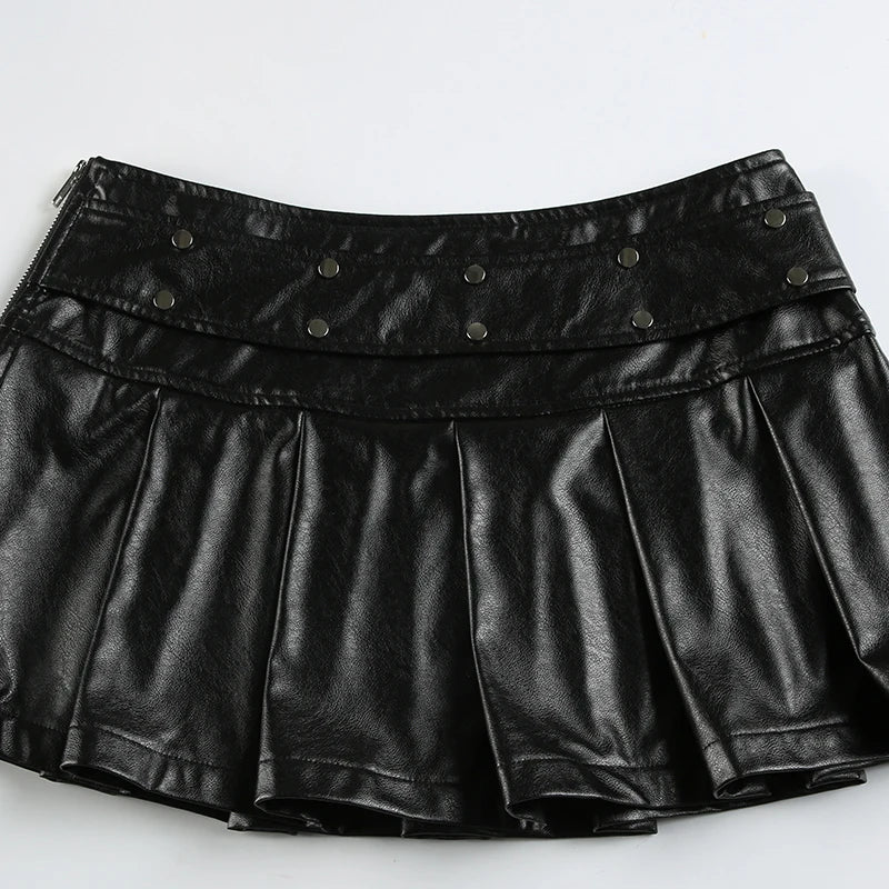 Women's Rockmore Y2k Vintage Mini Skirt™ Punk Style PU Leather High Waist Short Skirt
