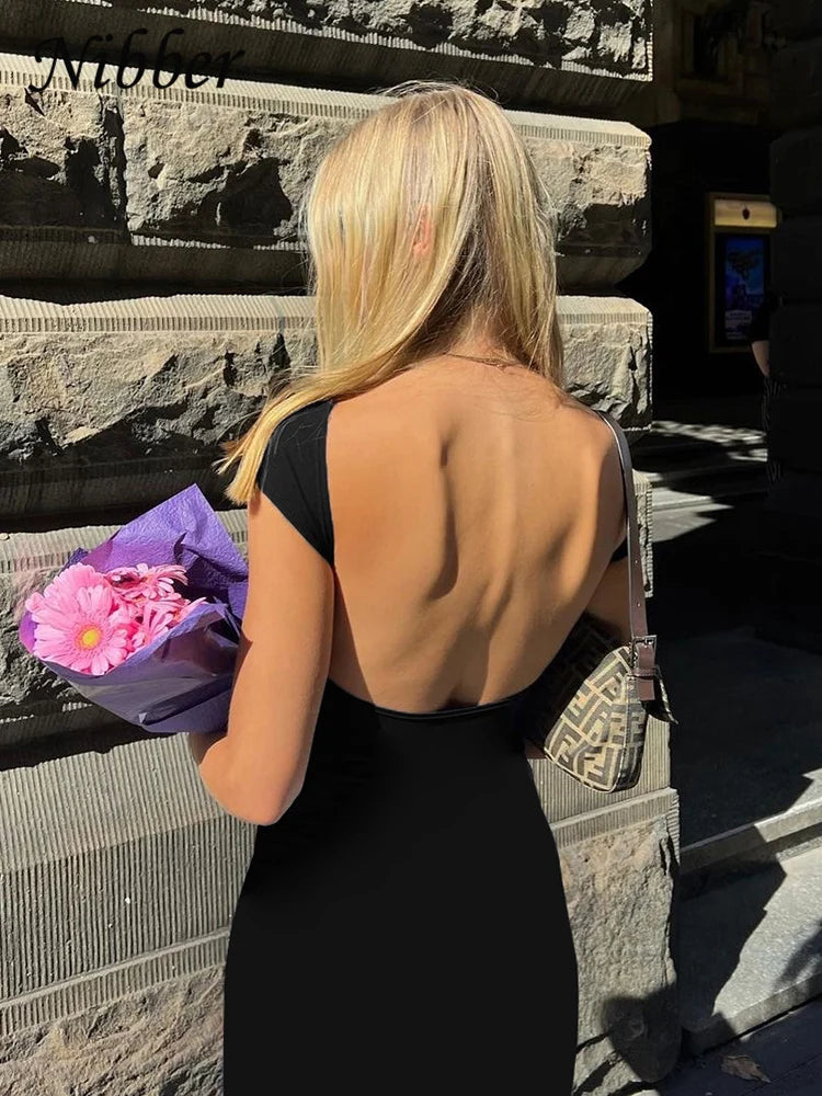 Women Backless Dress™ Elegant Elastic Slim Short Sleeve Long dresses
